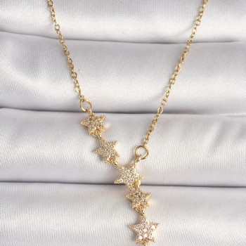 316L Çelik Gold Renk Zincir Zirkon Taşlı Yıldız Model Kadın Kolye