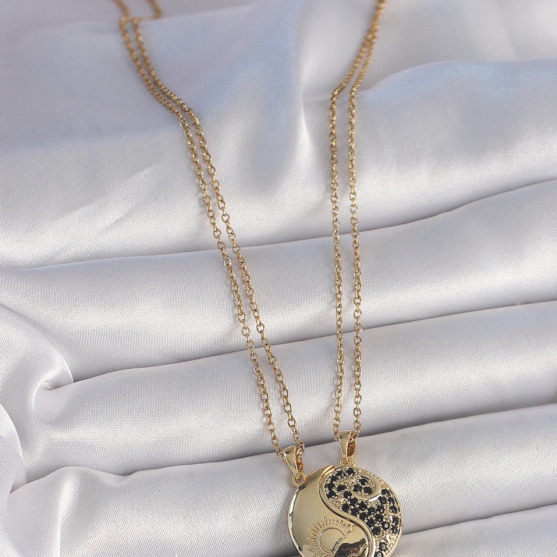 316L Çelik Gold Renk Zincir Zirkon Taşlı Ying Yang Model Gün Batımı İşlemeli Arkadaşlık Kadın Kolye