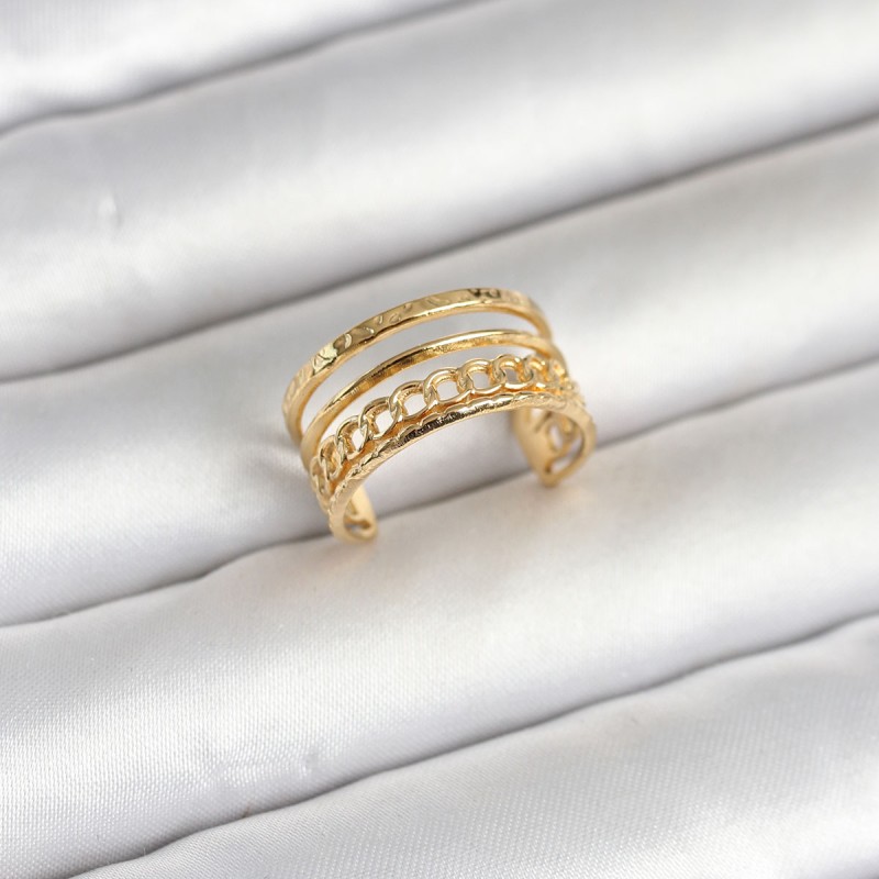 316L Çelik Gold Renk Zincirli Vintage Model Kadın Yüzük