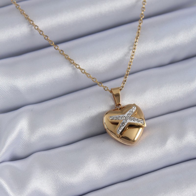 316L Çelik Gold Renk Zirkon Detay Kalp Model Kadın Kolye