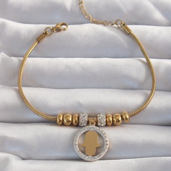 316L Çelik Gold Renk Zirkon Taş Aksesuarlı Fatma Ana Eli Bileklik