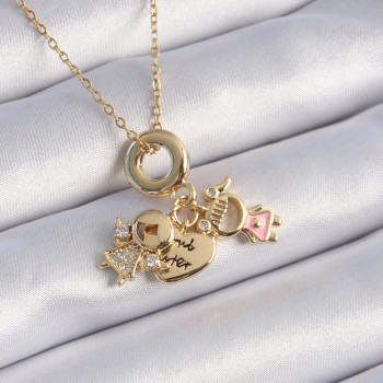 316L Çelik Gold Renk Zirkon Taş Detay Çocuk Figür Charm Model Kadın Kolye