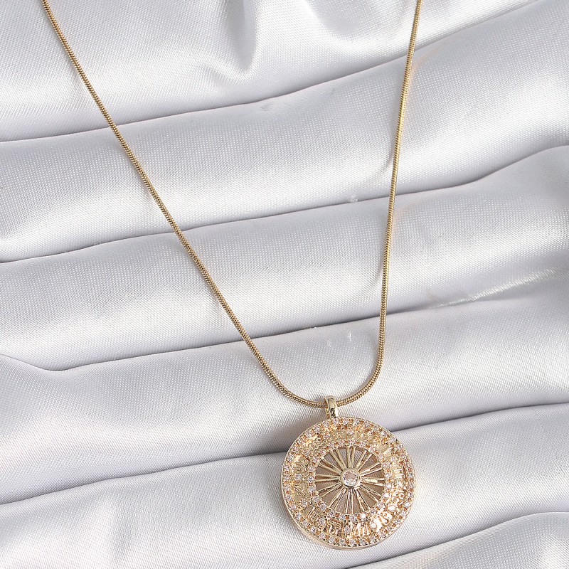 316L Çelik Gold Renk Zirkon Taşlı 12 Burç Madalyon Model Kadın Kolye