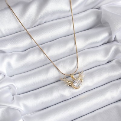 316L Çelik Gold Renk Zirkon Taşlı Boynuz Model Kadın Kolye