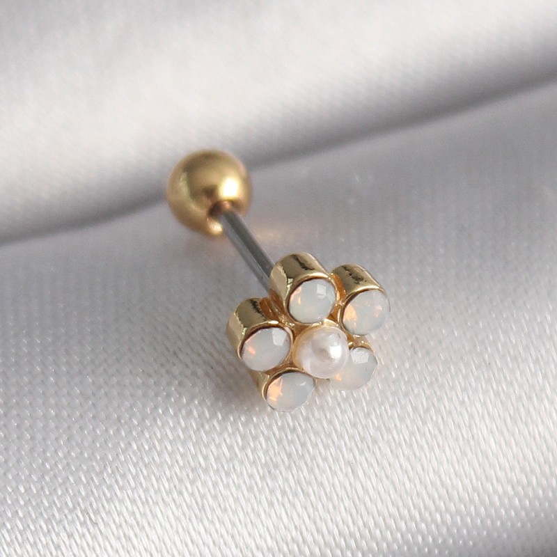 316L Çelik Gold Renk Zirkon Taşlı Çiçek Model Tragus Piercing
