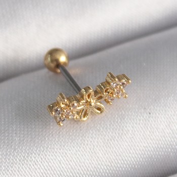 316L Çelik Gold Renk Zirkon Taşlı Çiçek Tragus Piercing
