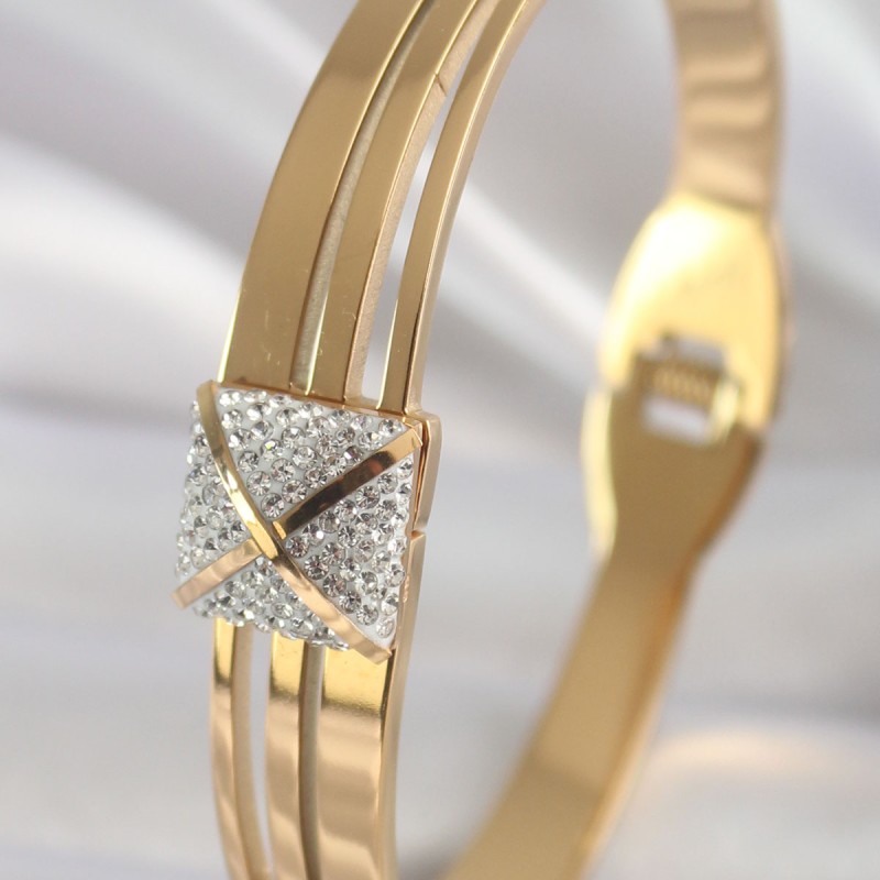 316L Çelik Gold Renk Zirkon Taşlı Kadın Kelepçe