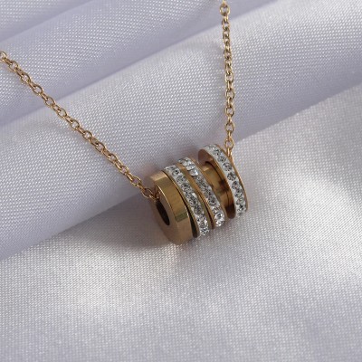 316L Çelik Gold Renk Zirkon Taşlı Kadın Kolye