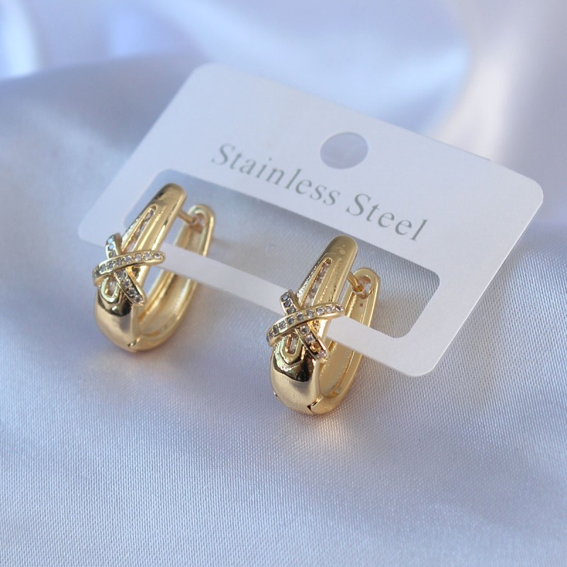 316L Çelik Gold Renk Zirkon Taşlı Kadın Küpe