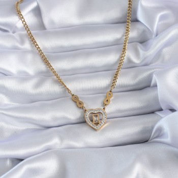 316L Çelik Gold Renk Zirkon Taşlı Kalp Model Sonsuzluk Detay Kadın Kolye