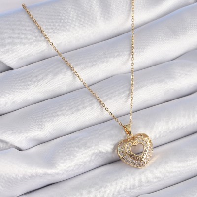 316L Çelik Gold Renk Zirkon Taşlı Kalp Model Vintage Kadın Kolye