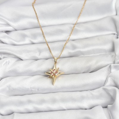 316L Çelik Gold Renk Zirkon Taşlı Kutup Yıldızı Model Kadın Kolye