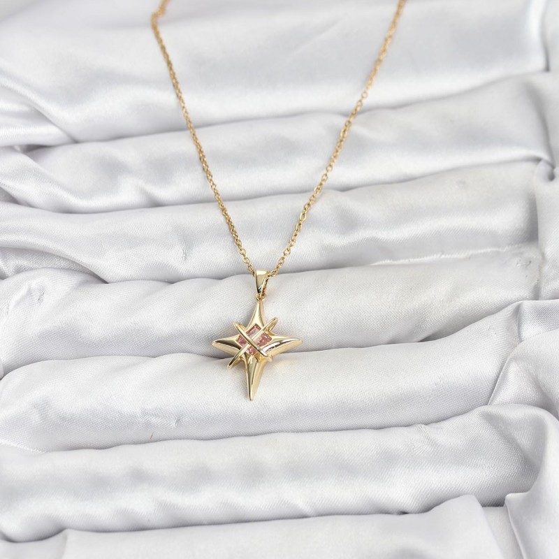 316L Çelik Gold Renk Zirkon Taşlı Kutup Yıldızı Model Kadın Kolye