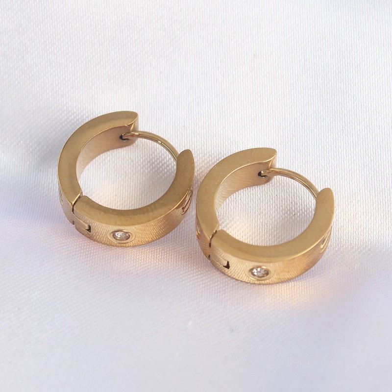 316L Çelik Gold Renk Zirkon Taşlı Minimal Model Halka Küpe