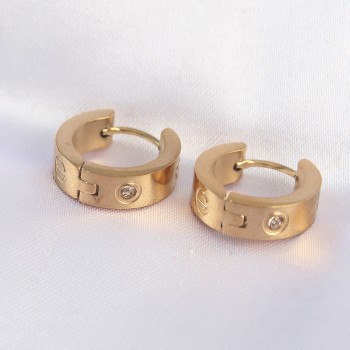 316L Çelik Gold Renk Zirkon Taşlı Minimal Model Halka Küpe