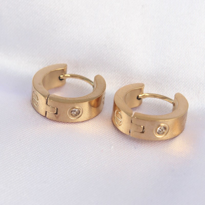 316L Çelik Gold Renk Zirkon Taşlı Minimal Model Halka Küpe