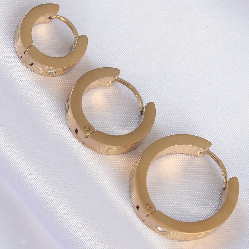 316L Çelik Gold Renk Zirkon Taşlı Model 3lü Halka Küpe