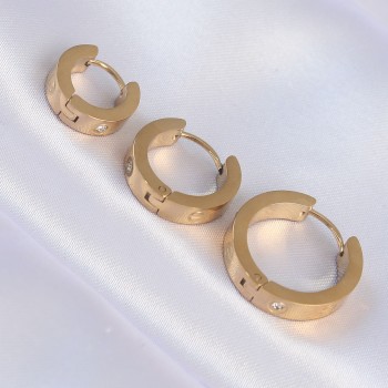 316L Çelik Gold Renk Zirkon Taşlı Model 3lü Halka Küpe