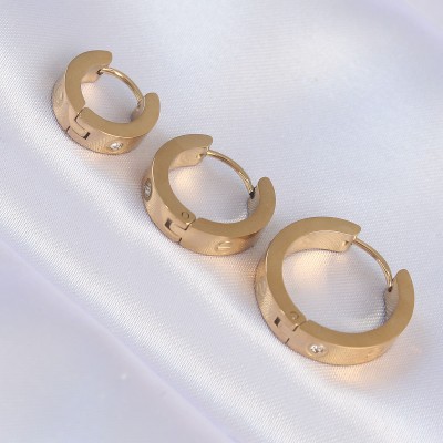 316L Çelik Gold Renk Zirkon Taşlı Model 3lü Halka Küpe