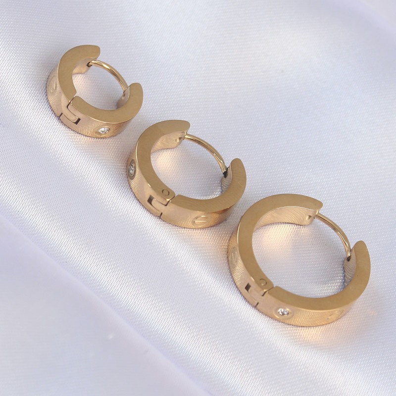 316L Çelik Gold Renk Zirkon Taşlı Model 3lü Halka Küpe