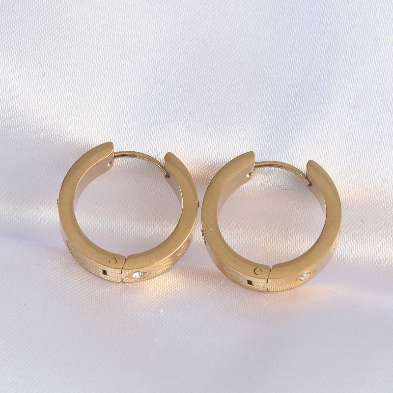 316L Çelik Gold Renk Zirkon Taşlı Model Halka Küpe