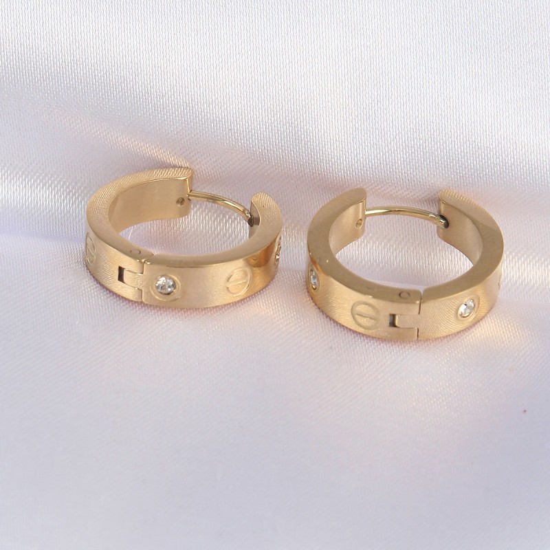 316L Çelik Gold Renk Zirkon Taşlı Model Halka Küpe