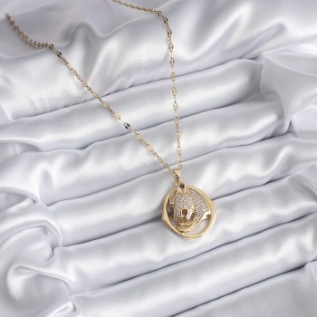 316L Çelik Gold Renk Zirkon Taşlı Puma Model Kadın Kolye