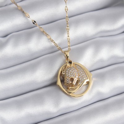 316L Çelik Gold Renk Zirkon Taşlı Puma Model Kadın Kolye