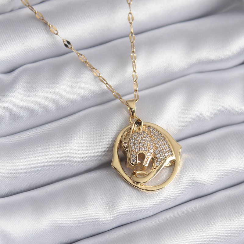 316L Çelik Gold Renk Zirkon Taşlı Puma Model Kadın Kolye