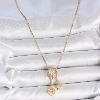 316L Çelik Gold Renk Zirkon Taşlı Sallantı Fotoğraf Makinası Figür Charm Kadın Kolye