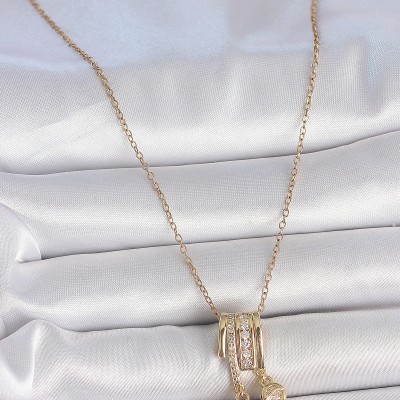 316L Çelik Gold Renk Zirkon Taşlı Sallantı Melek Figür Charm Kadın Kolye