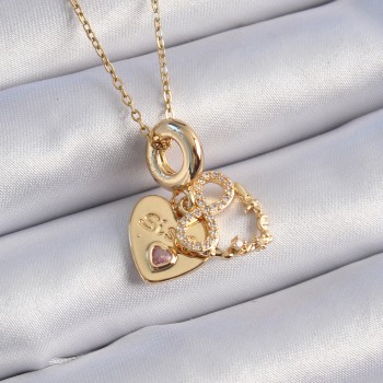 316L Çelik Gold Renk Zirkon Taşlı Sonsuzluk Kalp Figür Charm Model Kadın Kolye