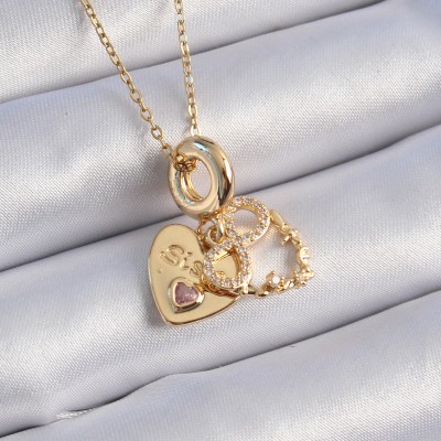 316L Çelik Gold Renk Zirkon Taşlı Sonsuzluk Kalp Figür Charm Model Kadın Kolye