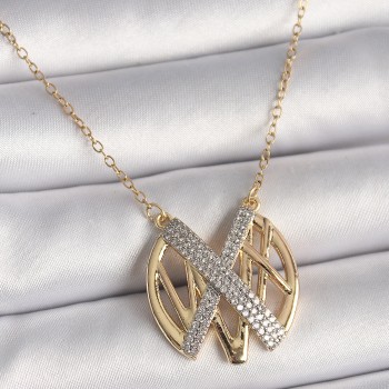 316L Çelik Gold Renk Zirkon Taşlı Vintage Model Kadın Kolye