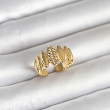 316L Çelik Gold Renk Zirkon Taşlı Vintage Model Kadın Yüzük