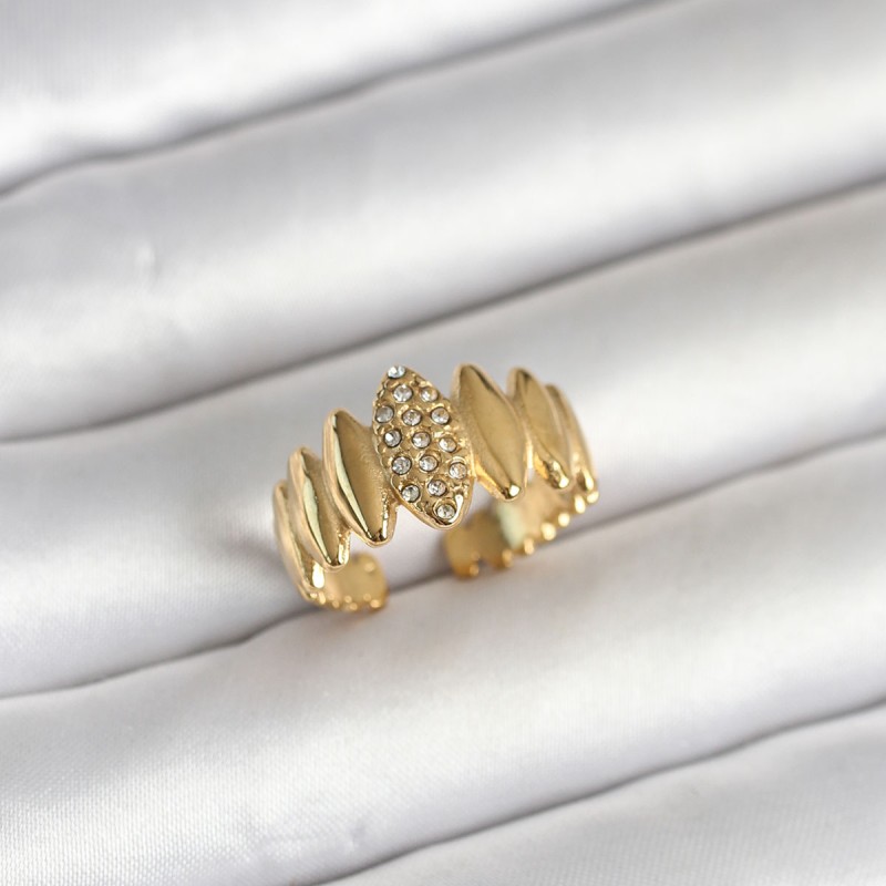 316L Çelik Gold Renk Zirkon Taşlı Vintage Model Kadın Yüzük