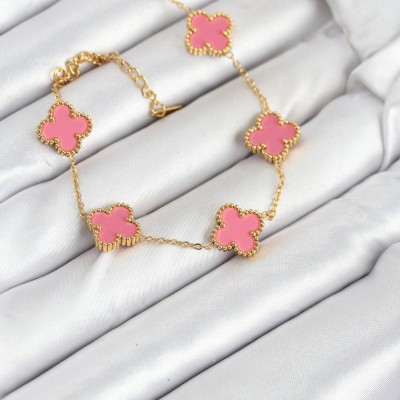 316L Çelik Gold Zincir Pembe Yonca Renk Bileklik