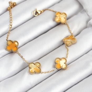 316L Çelik Gold Zincir Sarı Yonca Bileklik