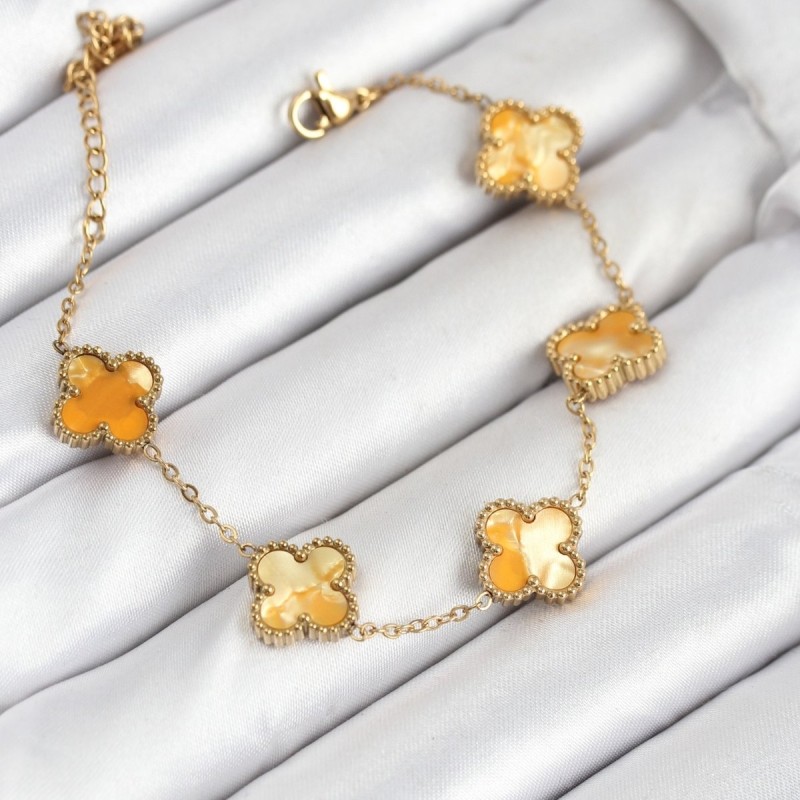 316L Çelik Gold Zincir Sarı Yonca Bileklik