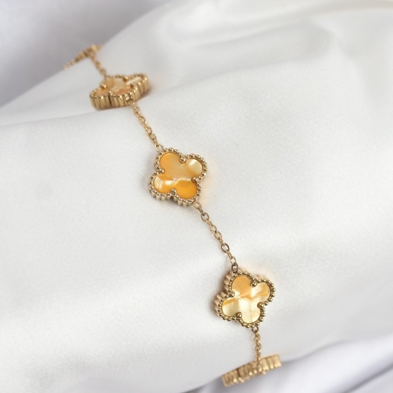 316L Çelik Gold Zincir Sarı Yonca Bileklik