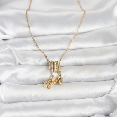 316L Çelik Gold Zirkon Taşlı Deniz Tema Charmlı Kadın Kolye