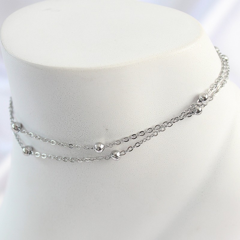 316L Çelik Gümüş Renk 2'Li Topçuk Detay Zincir Model Kadın Halhal