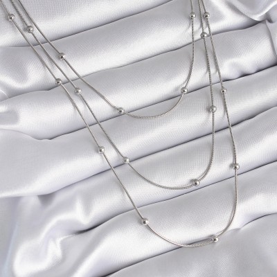 316L Çelik Gümüş Renk 3'lü Topçuk Detay Kadın Kolye