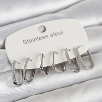 316L Çelik Gümüş Renk 6'lı Set Geometrik Model Kadın Küpe