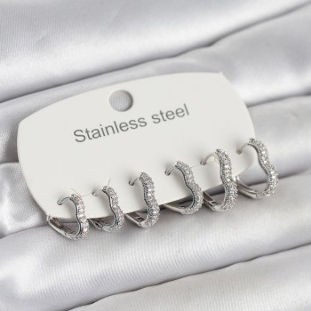 316L Çelik Gümüş Renk 6'lı Set Kalp Form Kadın Küpe