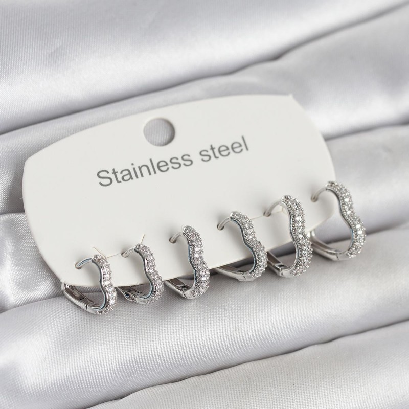 316L Çelik Gümüş Renk 6'lı Set Kalp Form Kadın Küpe