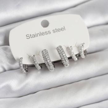 316L Çelik Gümüş Renk 6'lı Set Zirkon Taşlı Halka Model Kadın Küpe