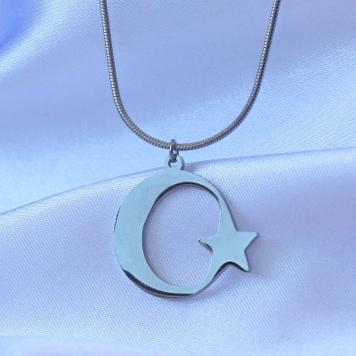 316L Çelik Gümüş Renk Ay Yıldız Model Unisex Kolye