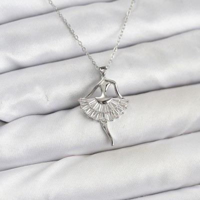 316L Çelik Gümüş Renk Balerin Model Kadın Kolye