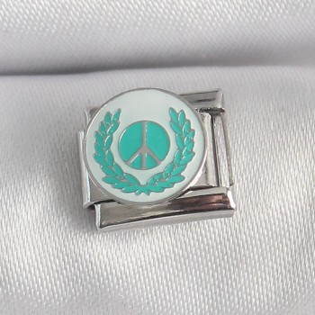 316L Çelik Gümüş Renk Beyaz Mavi Barış İşareti İşlemeli Nomination Charm